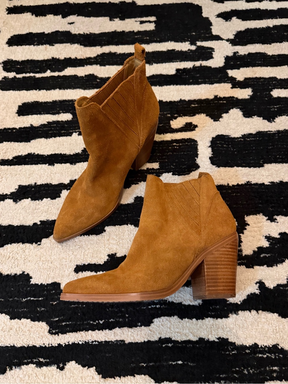Marc Fisher Alva Stacked Heel Pointy Toe Suede Bootie